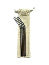 Load image into Gallery viewer, Pack of 5 stainless steel bent drinking straws with pouch
