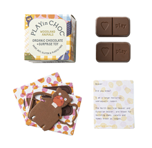 Load image into Gallery viewer, ToyChoc Box WOODLAND ANiMALS - 2x 10g chocolate + toy + fun facts card by PLAYin CHOC