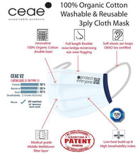 Load image into Gallery viewer, Ceae Organic Cotton 3 Layer Face Mask 4 pack