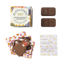 Load image into Gallery viewer, ToyChoc Box WOODLAND ANiMALS - 2x 10g chocolate + toy + fun facts card by PLAYin CHOC
