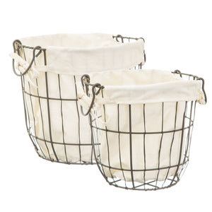 Round Wire Storage Baskets with Lining - Set of 2