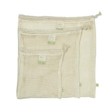 Load image into Gallery viewer, Organic Cotton Mesh Drawstring Bag for delicates/produce set of 3
