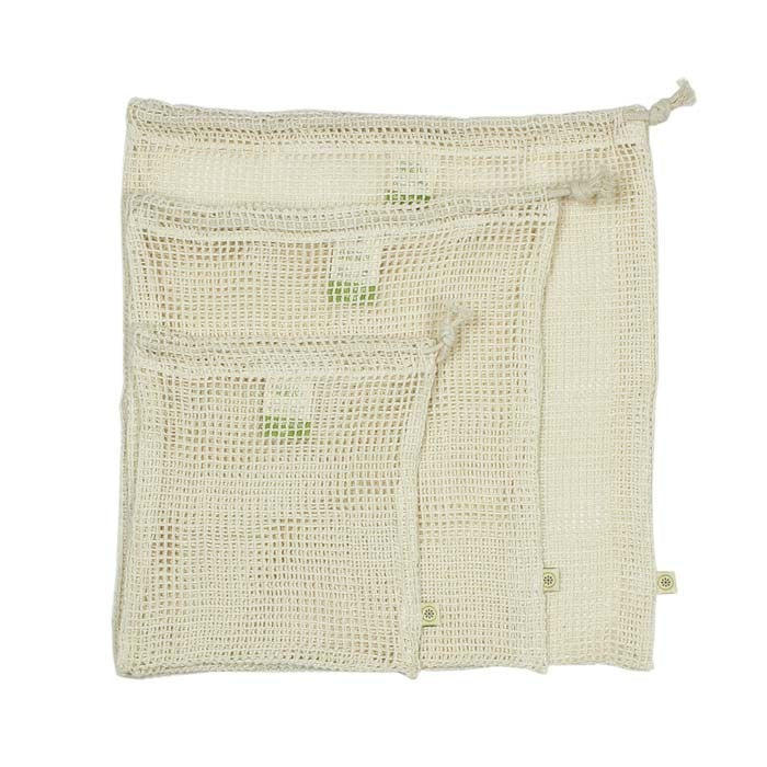 Organic Cotton Mesh Drawstring Bag for delicates/produce set of 3